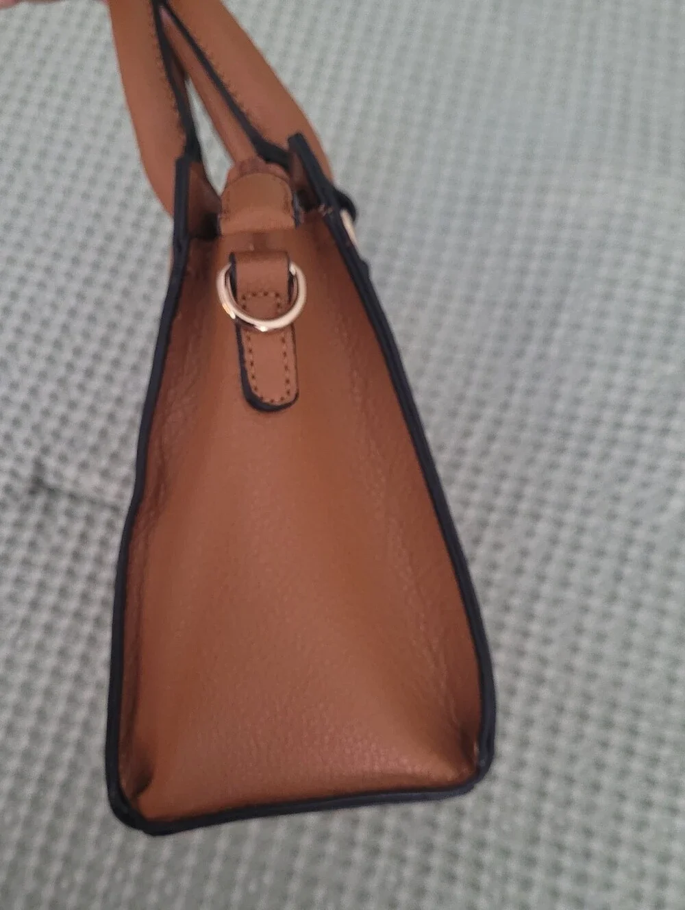 LA TERRE Cognac Vegan Leather Satchel Gold Padlock NWT Crossbody
